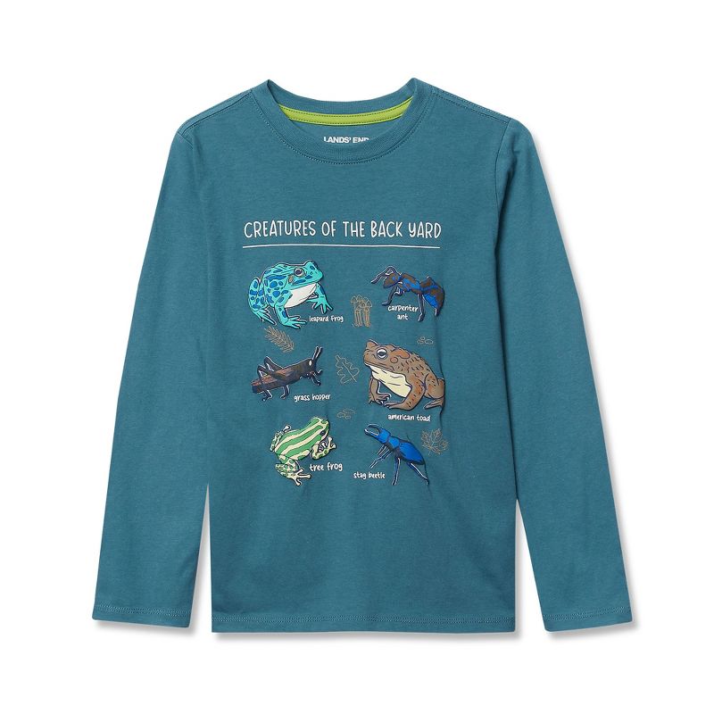 تي شيرت Lands' End Kids Husky بأكمام طويلة ورسومات جرافيكية