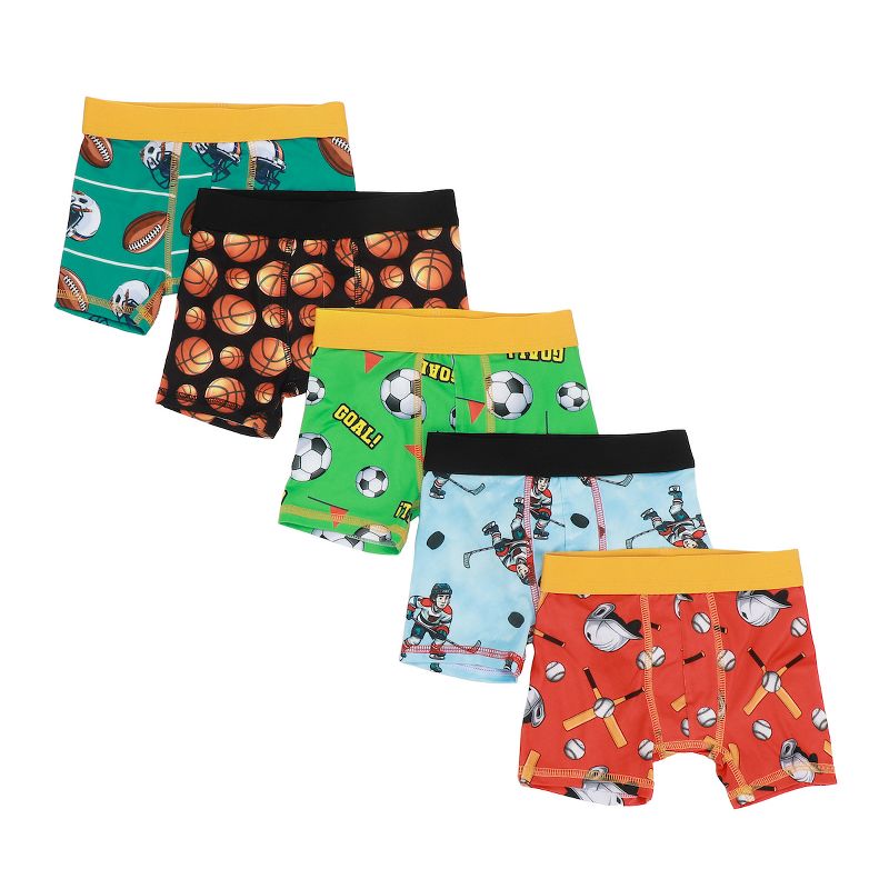 Sports AOP Toddler Boy's 5-Pack Boxer Briefs, Sizes 2T-5T