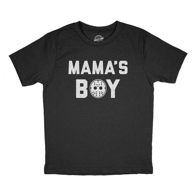 Youth Mama's Boy T Shirt Funny Halloween Horror Movie Hockey Mask Graphic Tee - Crazy Dog Youth T Shirt