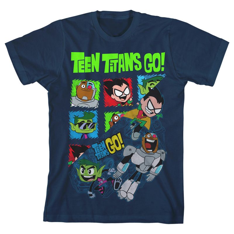 Teen Titans Go Character Grid Character Art Split Image Boy's Navy T-shirt
