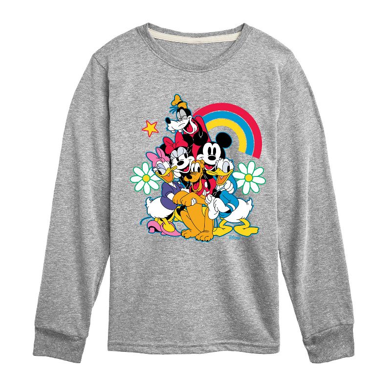 Boys' - Disney - Character Group Rainbow Flower Long Sleeve Graphic T-Shirt