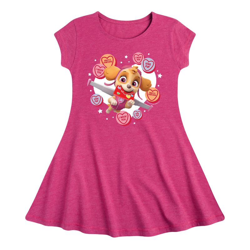 Girls' - Paw Patrol - Skye Conversation Hearts Fit & Flair Cap Sleeve Dress