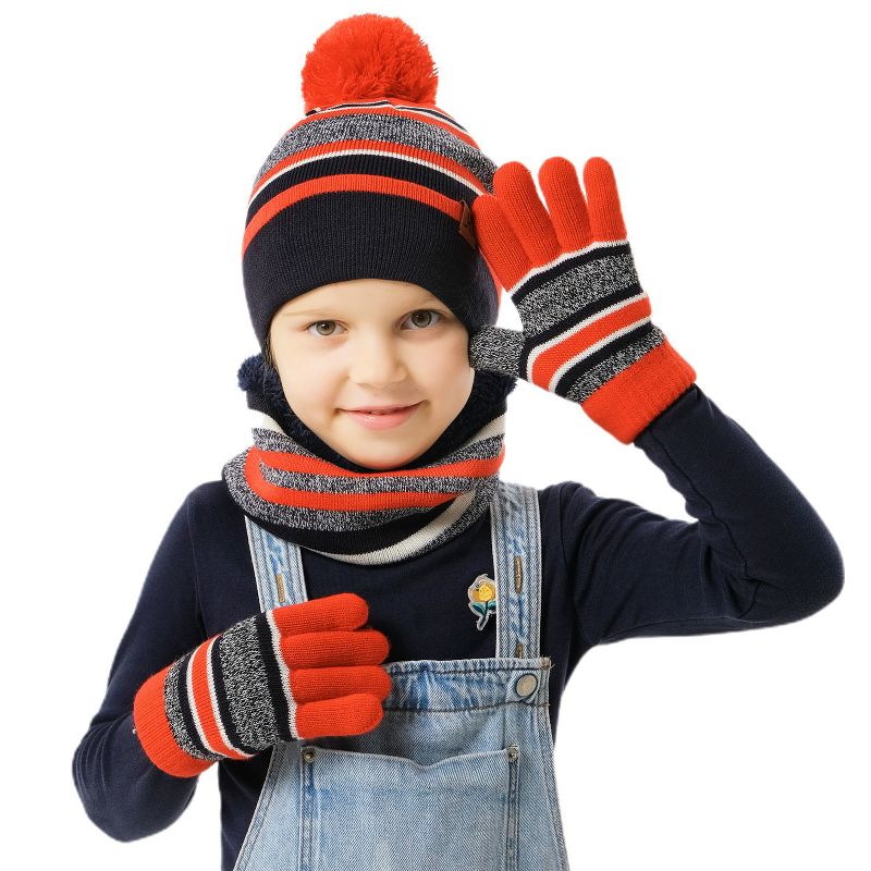 NPolar Winter Kids Beanie Hat and Glove Scarf Set Beanie Neck Warmer Mittens for 4-7-Year-Old Kids