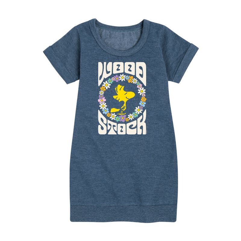 Girls' - Peanuts - Retro Floral Woodstock Graphic Short Sleeve Fleece Dress