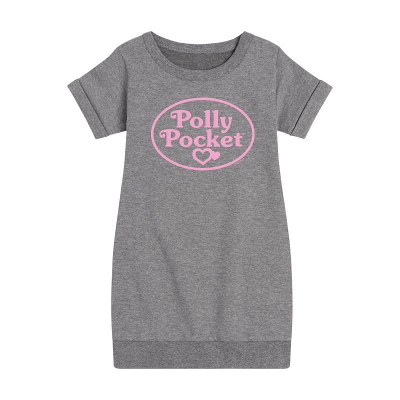 Girls' - Polly Pocket - Polly Pocket Pink Logo Graphic Short Sleeve Fleece Dress