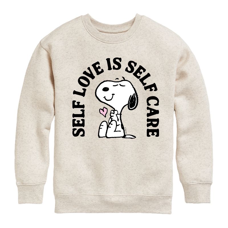 Boys' - Peanuts - Self Love Is Self Care Graphic Long Sleeve Fleece Sweatshirt