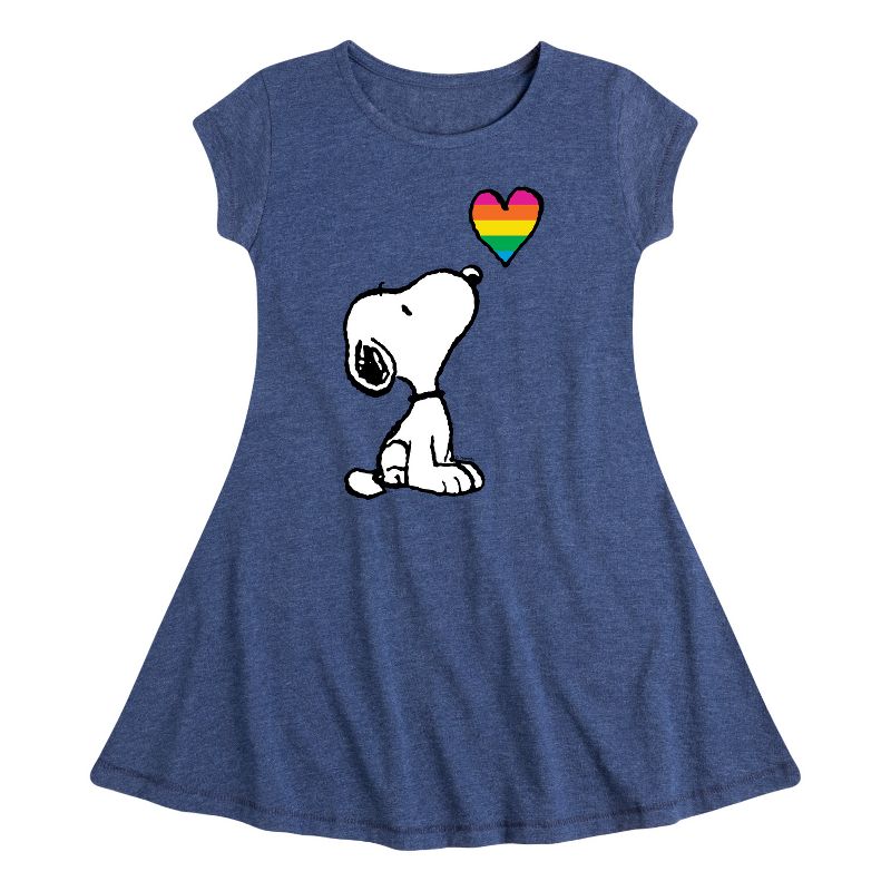 Girls' - Peanuts - Snoopy Rainbow Heart Fit & Flair Cap Sleeve Dress