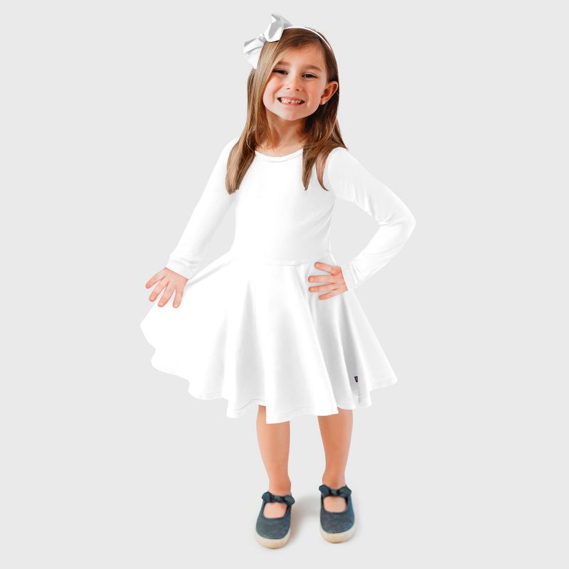 فستان سكيتر بأكمام طويلة من سيتي ثريدز للبنات مصنوع من قماش جيرسي ناعم 100% قطن - فستان دوار مصنوع في الولايات المتحدة الأمريكية للأطفال الصغار/الأطفال