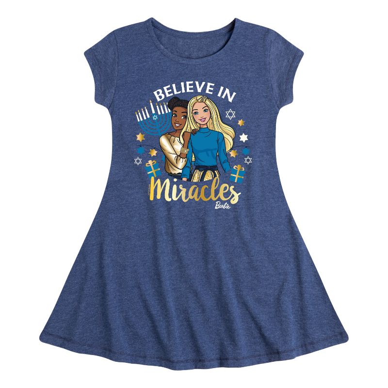 Girls' - Barbie - Believe In Miracles Holiday Fit & Flair Cap Sleeve Dress