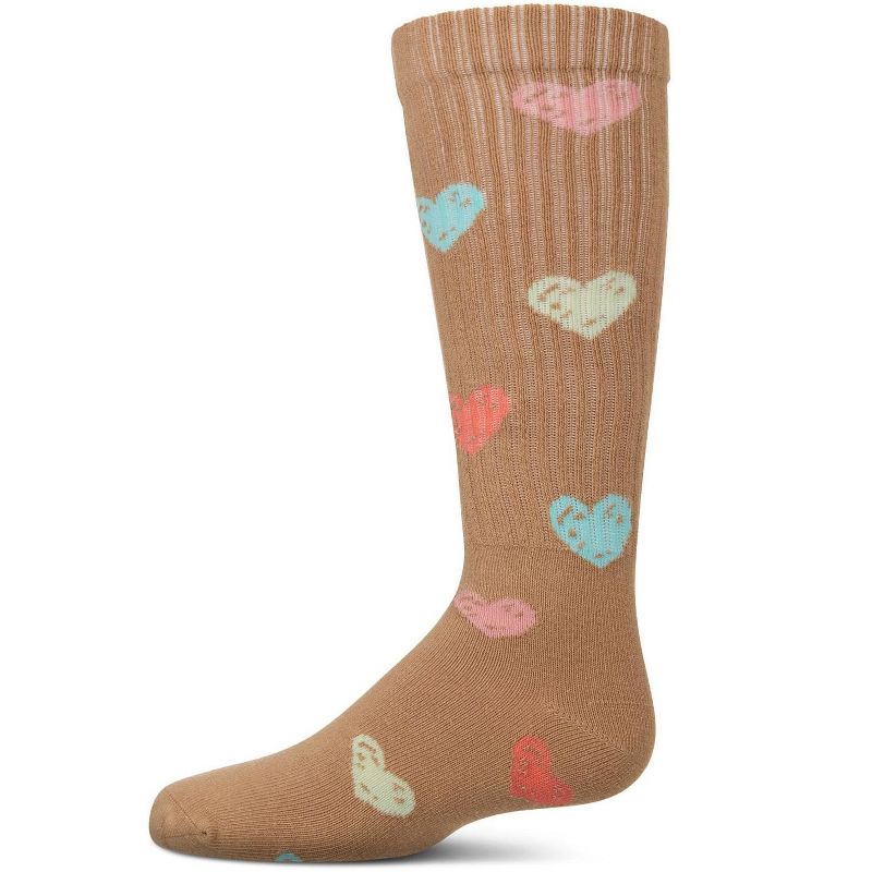 Memoi Girls Ribbed Cotton Blend "Multi Graffiti Hearts" Knee Sock
