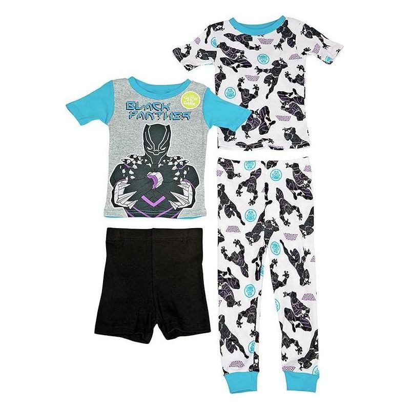 طقم بيجامات قطنية من 4 قطع من Marvel Little/Big Boys بطبعة النمر الأسود