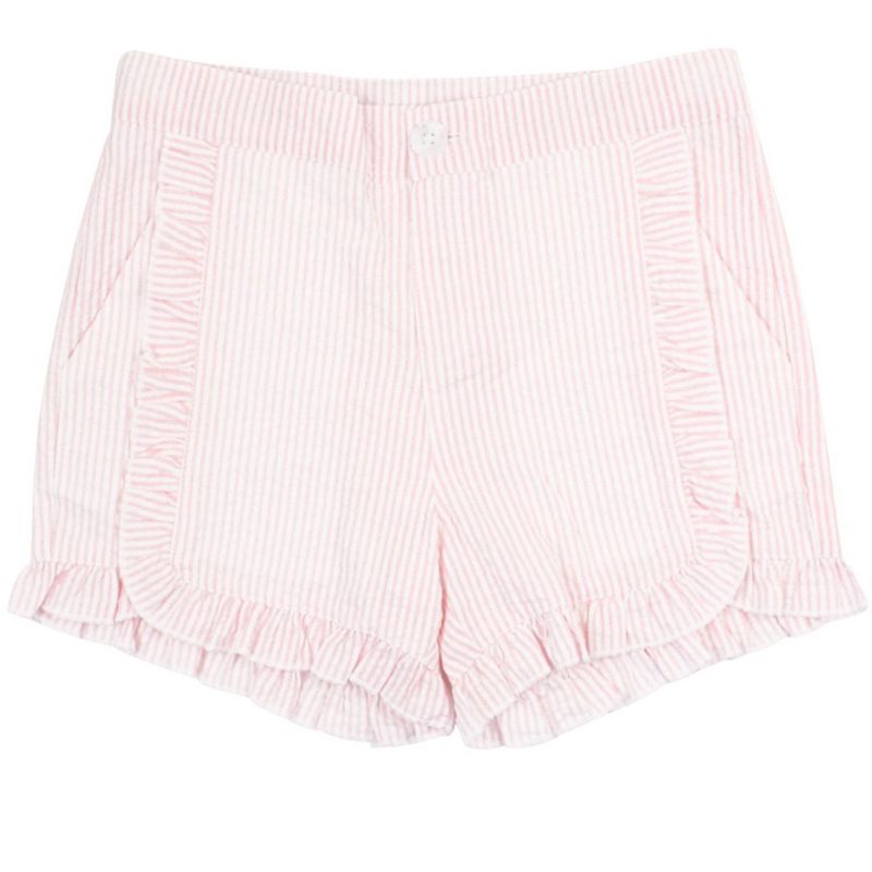 RuffleButts Girls Seersucker Ruffle Trim Woven Shorts