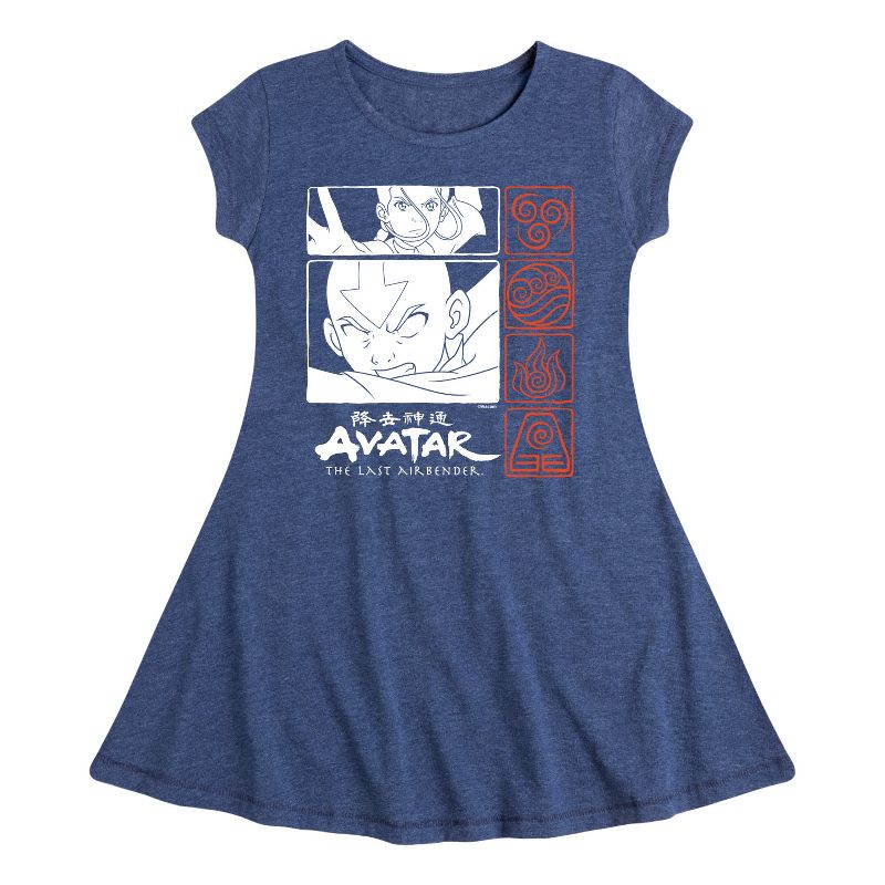 Girls' - Avatar: The Last Airbender - Katara and Aang Grid Fit & Flair Cap Sleeve Dress