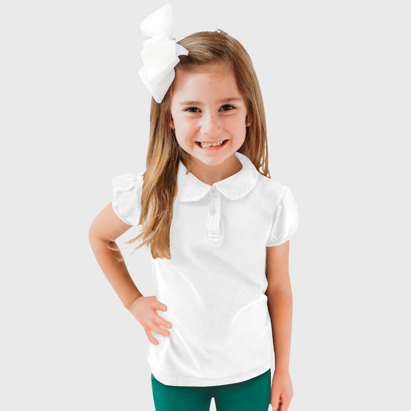 City Threads Puff Short Sleeve Girls Cotton Polo Tee with Peter Pan Collar - USA-Made