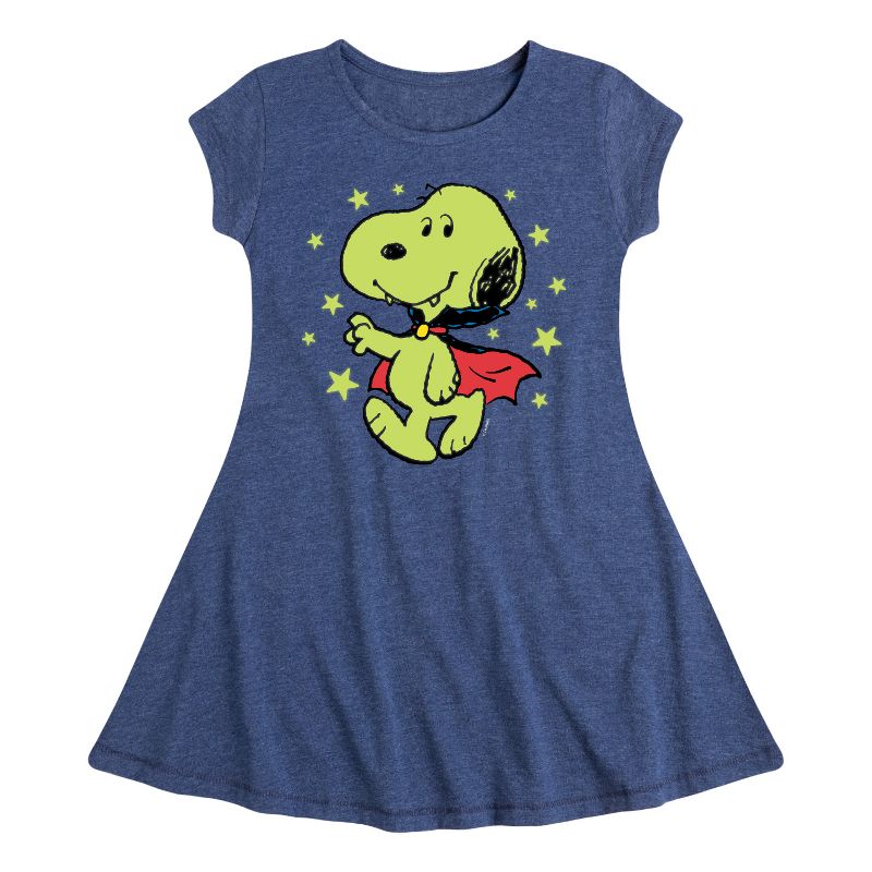 Girls' - Peanuts - Snoopy Vampire Star Art Fit & Flair Cap Sleeve Dress