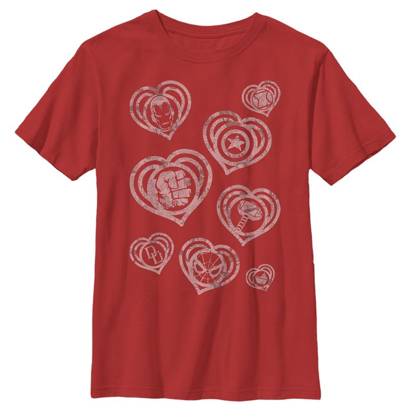 Boy's Marvel Hero Icon Hearts T-Shirt