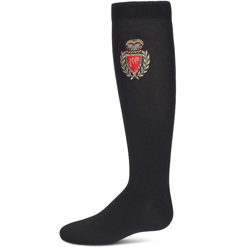 Memoi Girls' Embroidered Crest Cotton Knee High Socks