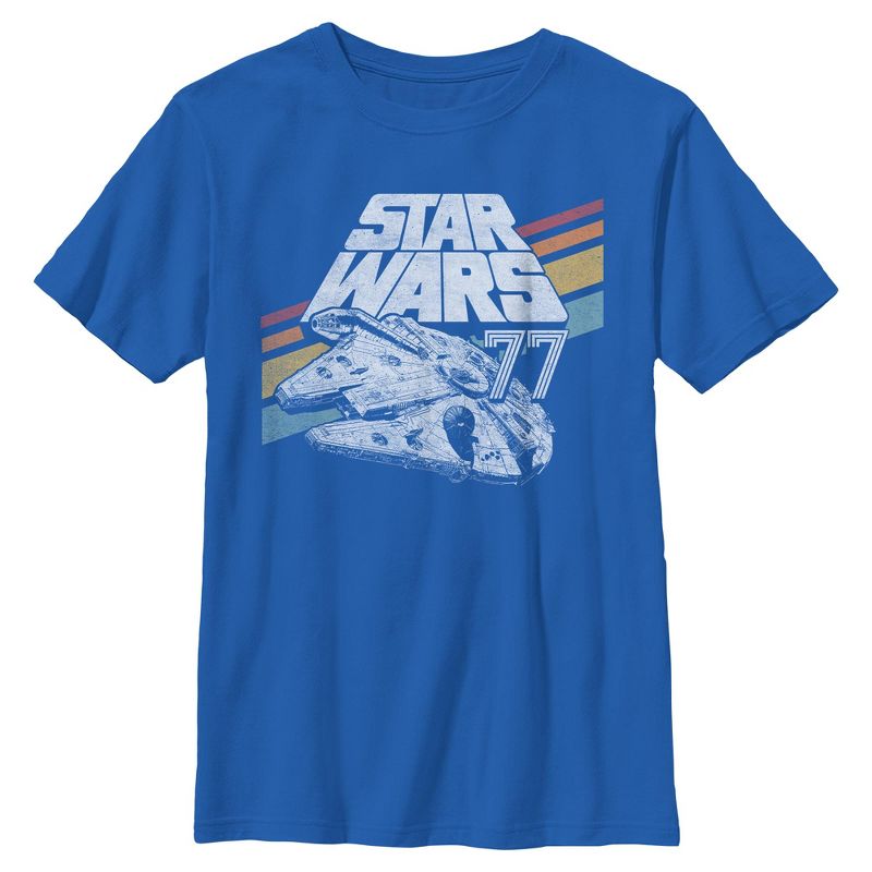 Boys Star Wars Retro 77 Millennium Falcon Stripes T Shirt