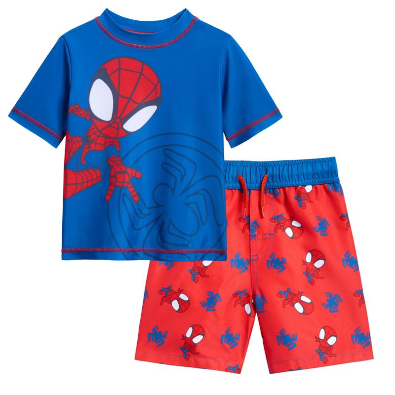 Marvel UPF 50+ Raglan Rash Guard and Swim Trunks Outfit Set
