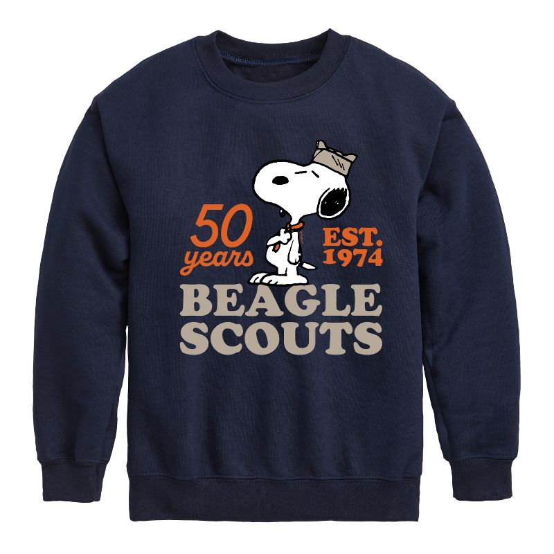 Boys' - Peanuts - Snoopy Hat Logo Graphic Long Sleeve Fleece Sweatshirt
