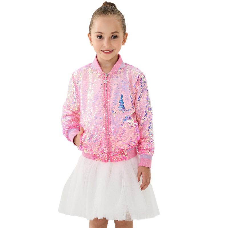 2Bunnies Girls' Bubble Gum Sequin Bomber Jacket