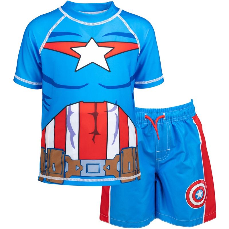 Marvel UPF 50+ Raglan Rash Guard and Swim Trunks Outfit Set