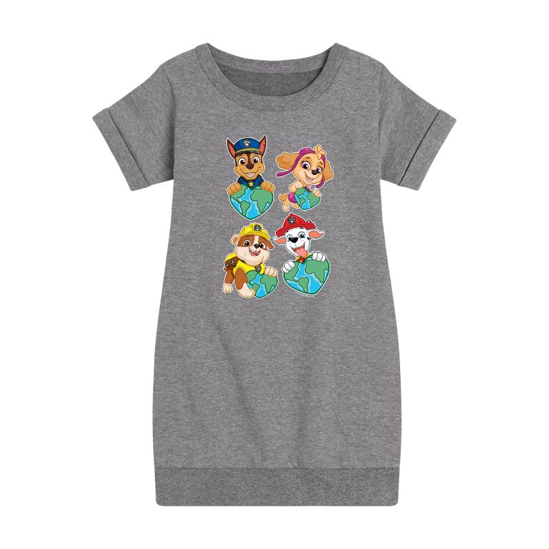 Girls' - Paw Patrol - Heart Earth Graphic Short Sleeve Fleece Dress
