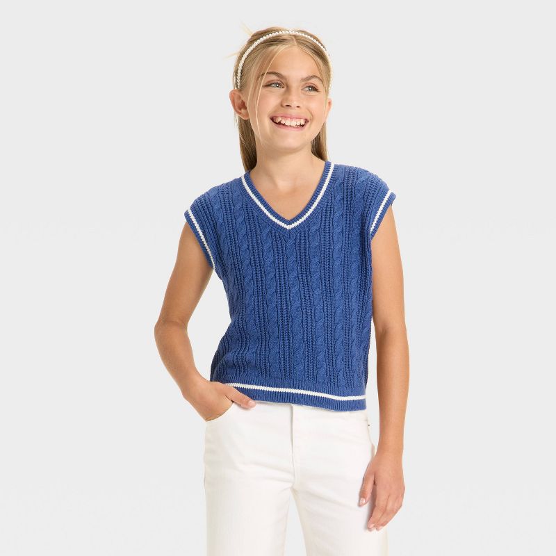 Girls' Cable Stitch Varsity Sweater Vest - Cat & Jack™