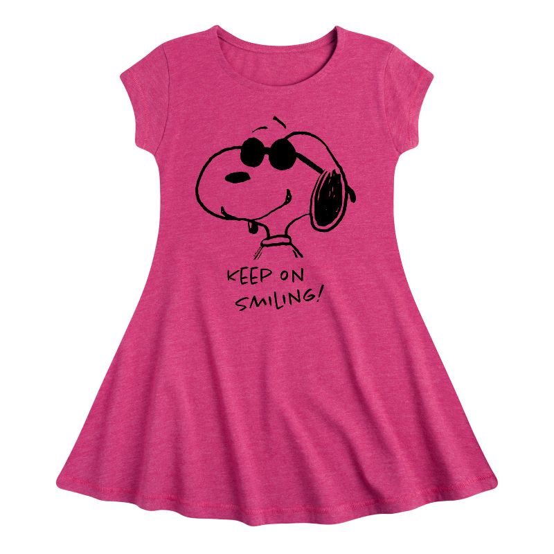 Girls' - Peanuts - Cool Joe Keep On Smiling Fit & Flair Cap Sleeve Dress