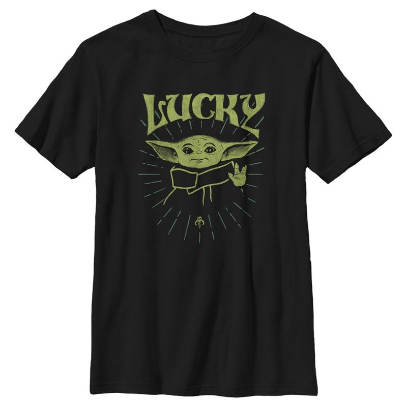 Boy's Star Wars The Mandalorian Grogu St. Patrick's Day Force of Luck T-Shirt