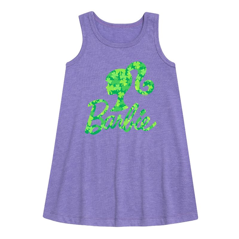 Girls' - Barbie - Logo Shamrock Pattern Graphic Sleeveless Aline Dress