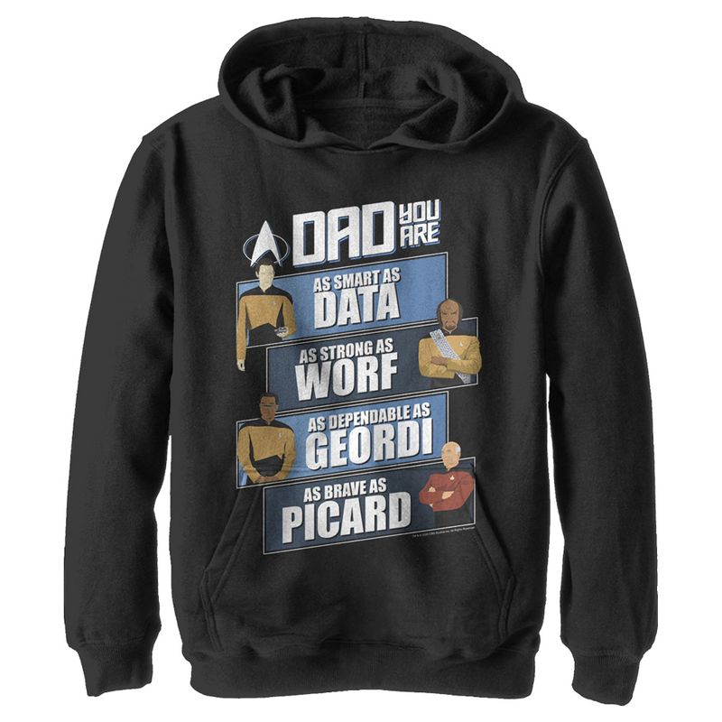 ستار تريك للأولاد: أب الجيل القادم أنت ذكي مثل البيانات، وقوي مثل وورف، وموثوق مثل جوردي، وشجاع مثل بيكارد، وهودي من النوع الذي يُسحب من الأعلى