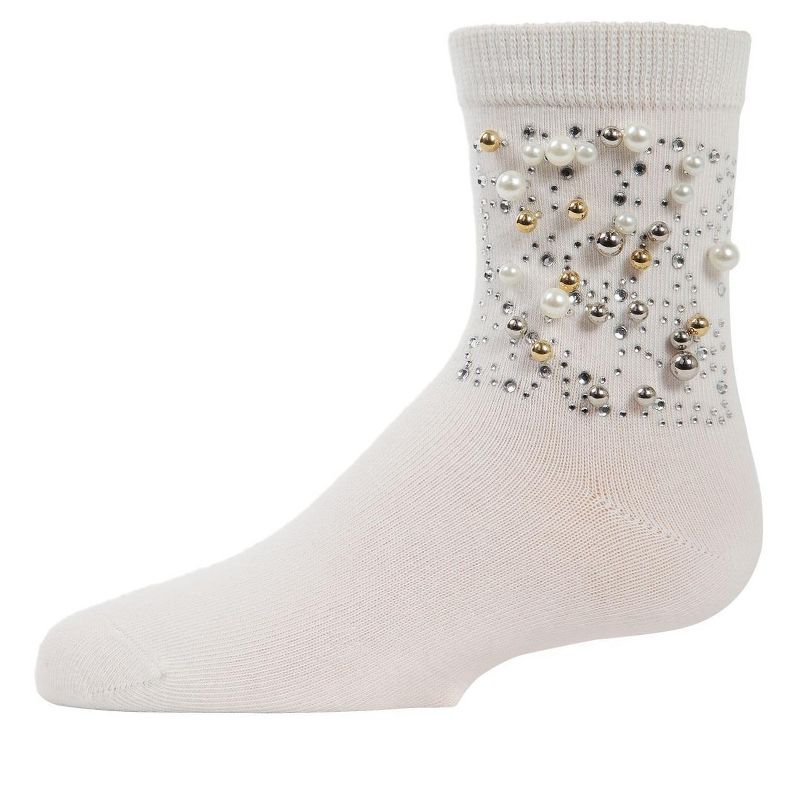 Memoi Starry Night Jeweled Girls Combed Cotton Crew Socks