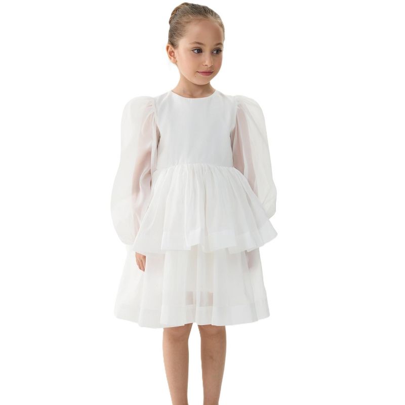 2Bunnies Girls' Organza Long Sleeve Tiered Babydoll Skater Dress