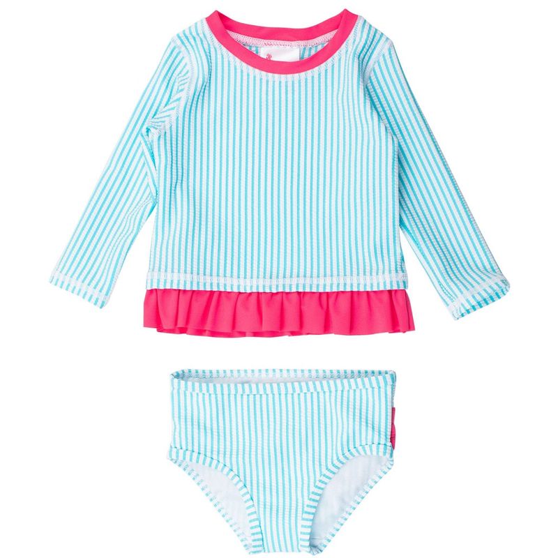 RuffleButts Toddler Girls UPF50+ Seersucker Long Sleeve Rash Guard Bikini