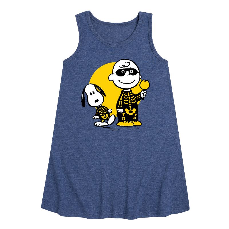 Girls' - Peanuts - Charlie And Snoopy Skeleton Graphic Sleeveless Aline Dress