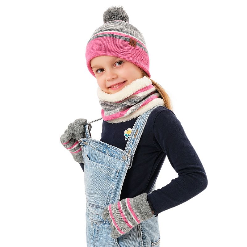 NPolar Winter Kids Beanie Hat and Glove Scarf Set Beanie Neck Warmer Mittens for 4-7-Year-Old Kids