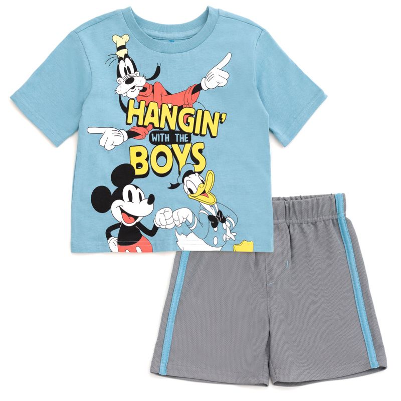 Disney Mickey Mouse Donald Duck Goofy Pluto T-Shirt and Mesh Shorts Outfit Set Toddler