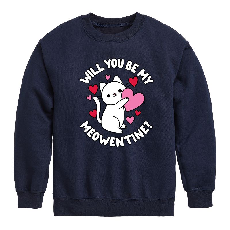 Boys' - Instant Message - Valentine's Day Be My Meowentine Graphic Long Sleeve Fleece Sweatshirt