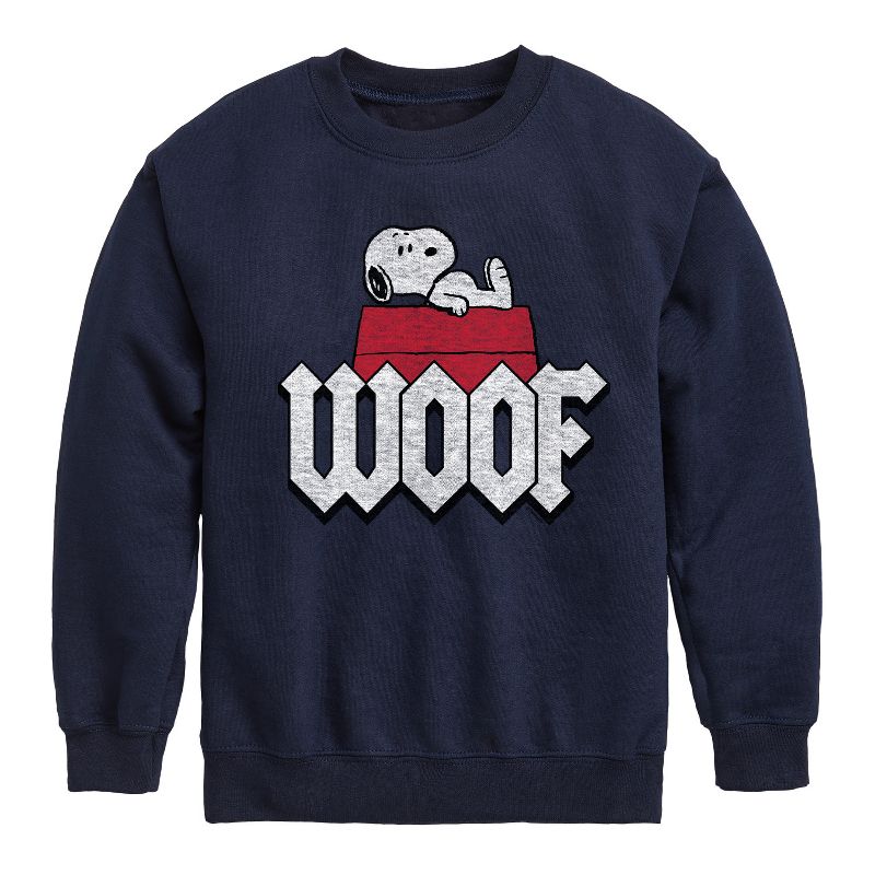 Boys' - Peanuts - Woof Snoopy Graphic Long Sleeve Fleece Sweatshirt