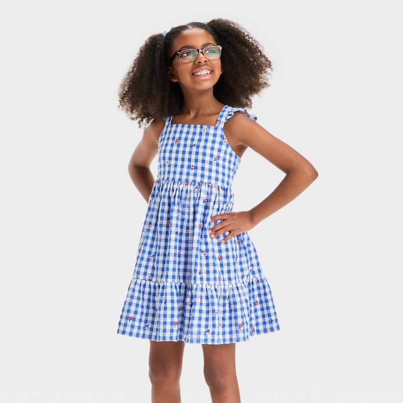 Girls' Sleeveless 4th of July Gingham Dress - Cat & Jack™ Blue