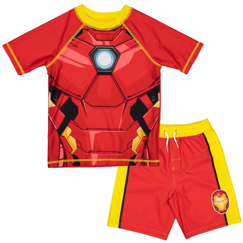Marvel UPF 50+ Raglan Rash Guard and Swim Trunks Outfit Set