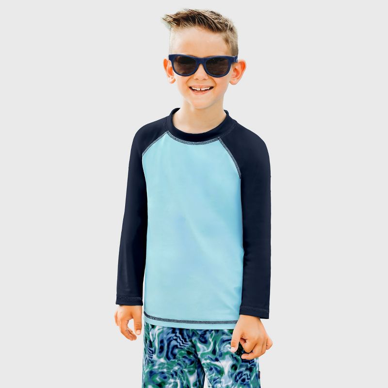 City Threads USA-Made Swim UPF 50+ Boys Color Block Long Sleeve Rashguard Shirt