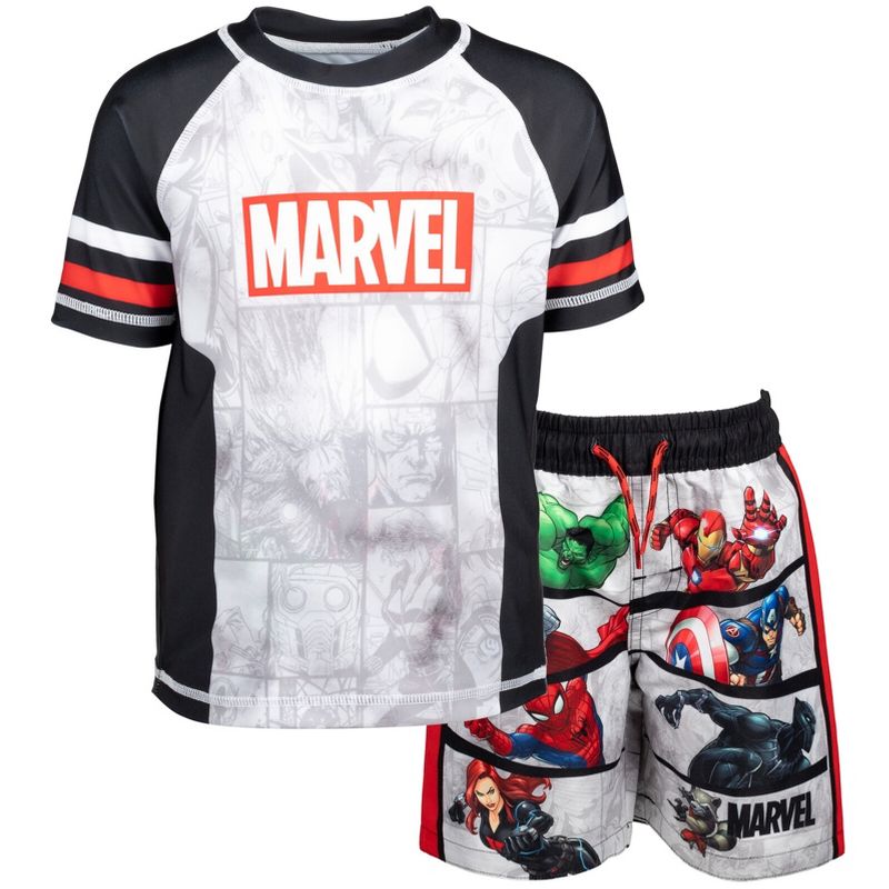 Marvel UPF 50+ Raglan Rash Guard and Swim Trunks Outfit Set
