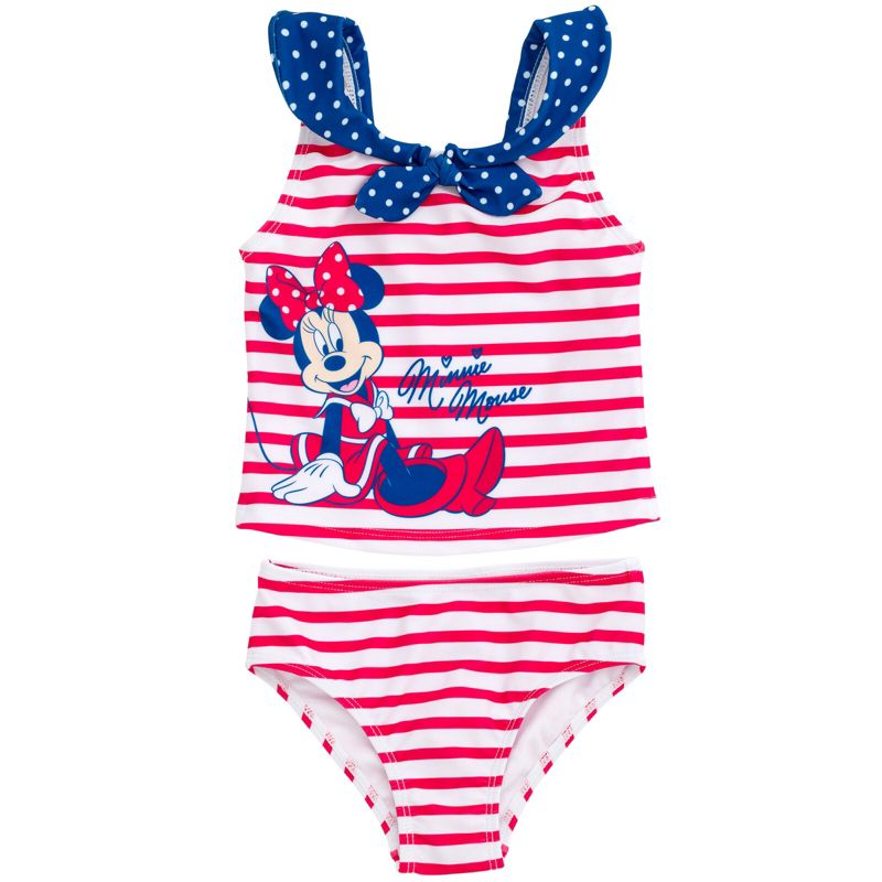 Disney Minnie Mouse Girls UPF 50+ Tankini Top and Bikini Bottom Swim Set Little Kid to Big Kid