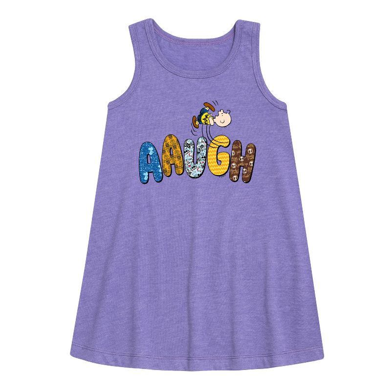 Girls' - Peanuts - Aaugh Pattern Charlie Brown Graphic Sleeveless Aline Dress