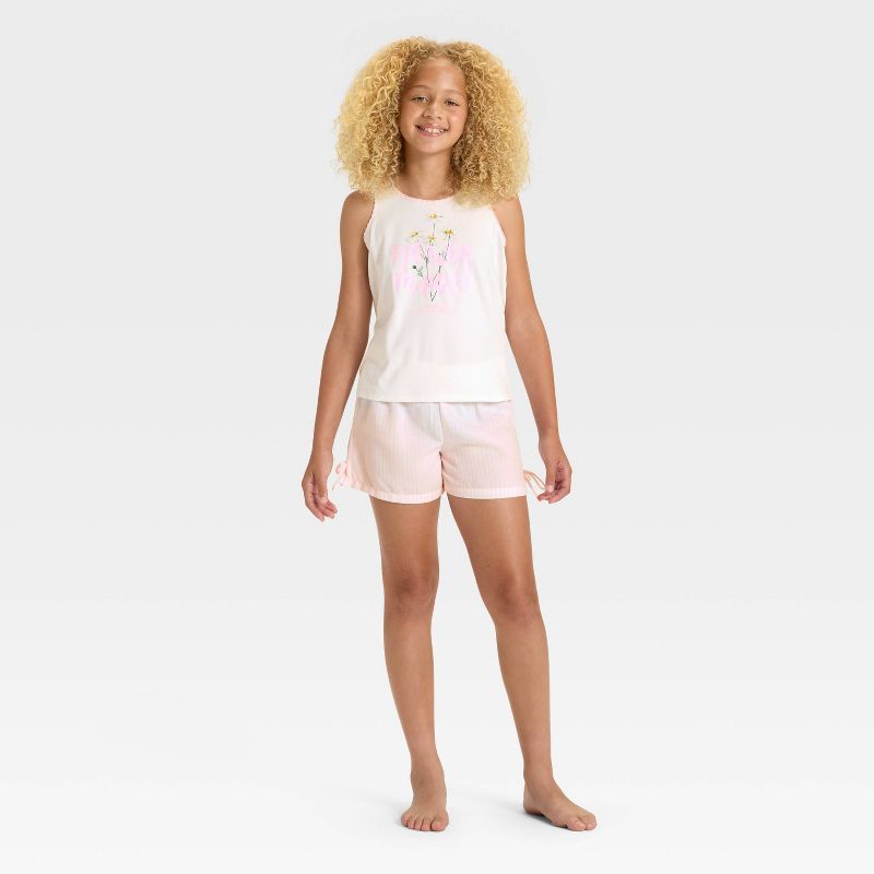 طقم بيجامة للبنات من توب وشورت مطبوع عليه رسومات - art class™