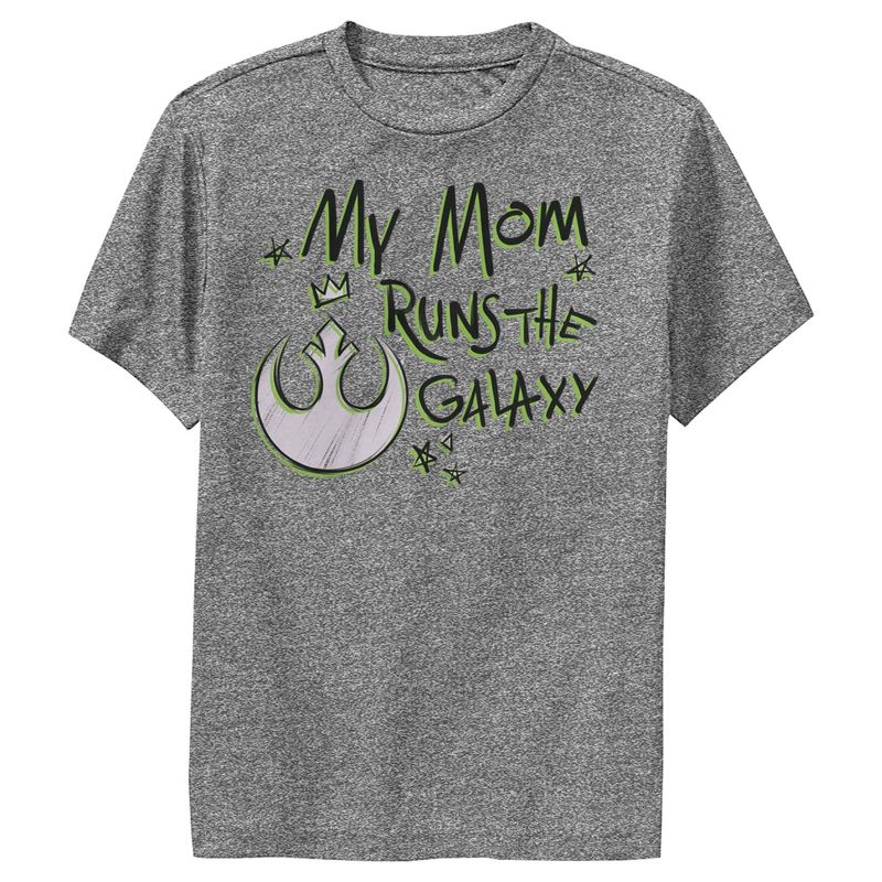 تي شيرت أداء "Star Wars: A New Hope" للأولاد بمناسبة عيد الأم، مطبوع عليه Mom Runs Galaxy Performance