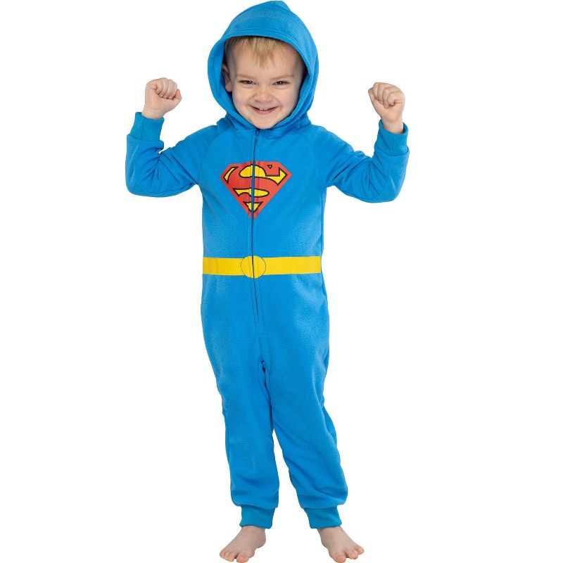 DC Comics Toddler Kids Superhero Character Hooded Union Suit Footless Pajamas