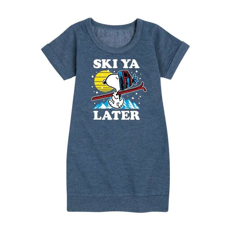Girls' - Peanuts - Snoopy Ski Ya Later Graphic Short Sleeve Fleece Dress
